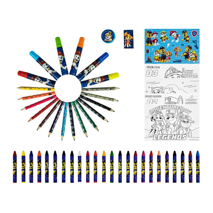 Complete inhoud PAW Patrol kleurkoffer 51 delig - leuke dingen om te knutselen met kleurplaat en stickers