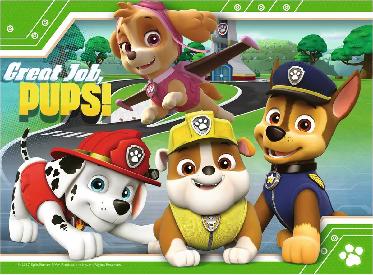 Kleurrijke PAW Patrol puzzel met Marshall, Rubble en Chase, ideaal speelgoed voor kinderen en peuters.