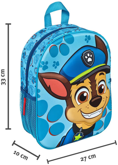Blauw PAW Patrol rugzak kind met 3D Chase print, 33 cm hoog, kleine rugzak voor peuters en kinderen.