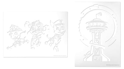 PAW Patrol Spray Pen Set deluxe met stencil van uitkijktoren en pups Chase, Skye en Marshall voor creatieve knutsel ideeën.