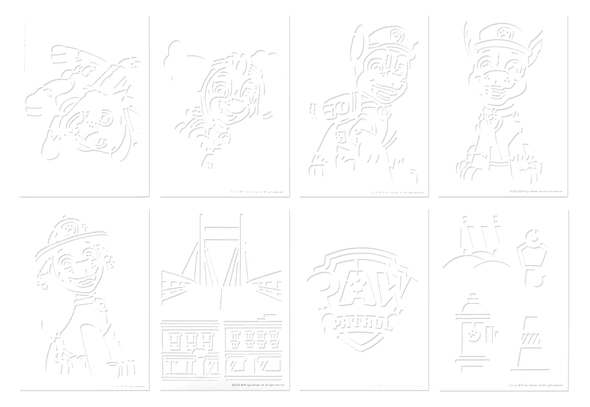 PAW Patrol Spray Pen Set deluxe met stencils van de pups, ideaal als creatief knutsel idee voor peuters.