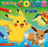 Voorkant kleurboek met Pikachu, Eevee en Cyndaquil op vrolijke groene achtergrond, pokemon kleurplaat en kleurplaat Cyndaquil.