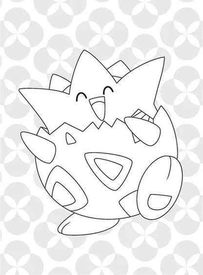 Vrolijke Pokémon kleurplaat van Togepi uit het kleurboek, zwart-wit lijntekening om in te kleuren door kinderen.