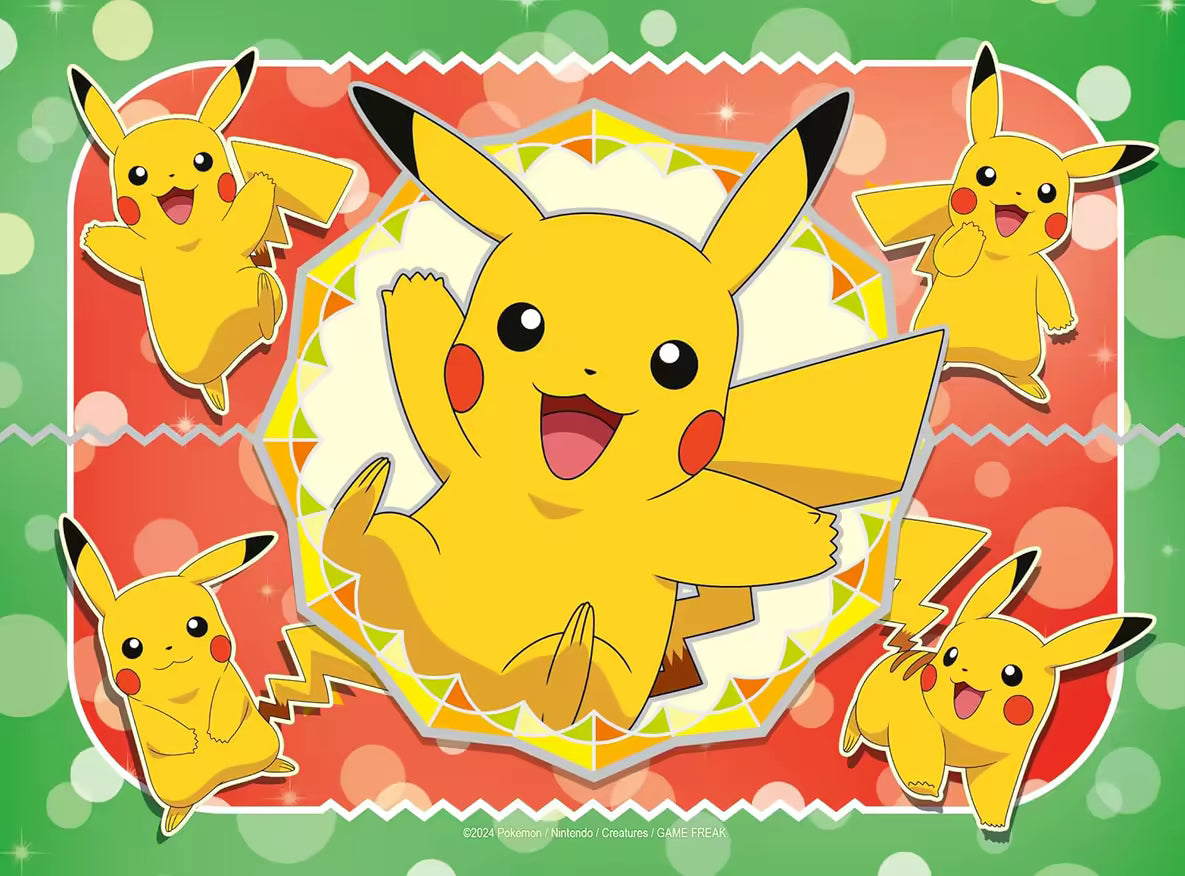 Pokémon puzzel met Pikachu in verschillende poses, vrolijke Ravensburger peuter puzzel van 12 stukjes.