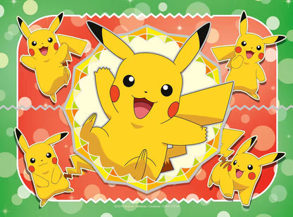 Pokémon puzzel met Pikachu in verschillende poses, vrolijke Ravensburger peuter puzzel van 12 stukjes.