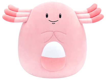 Frontaal aanzicht van de Pokémon Squishmallow Chansey knuffel, zachte Squishmallows pluche Pokémon knuffel voor kinderen.