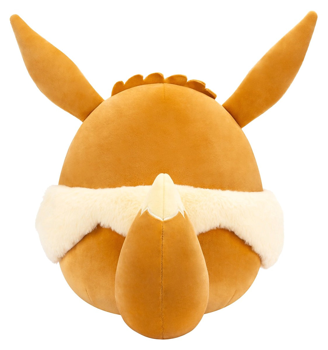 Pokémon Squishmallow Eevee knuffel foto van achterkant met volle pluche staart, Squishmallows van Jazware, Pokémon cadeau.