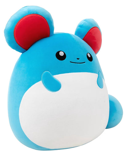 Pokémon Squishmallow Marill knuffel in blauw en wit pluche, Squishmallow met rond design, ideaal als Pokémon knuffel voor kinderen.