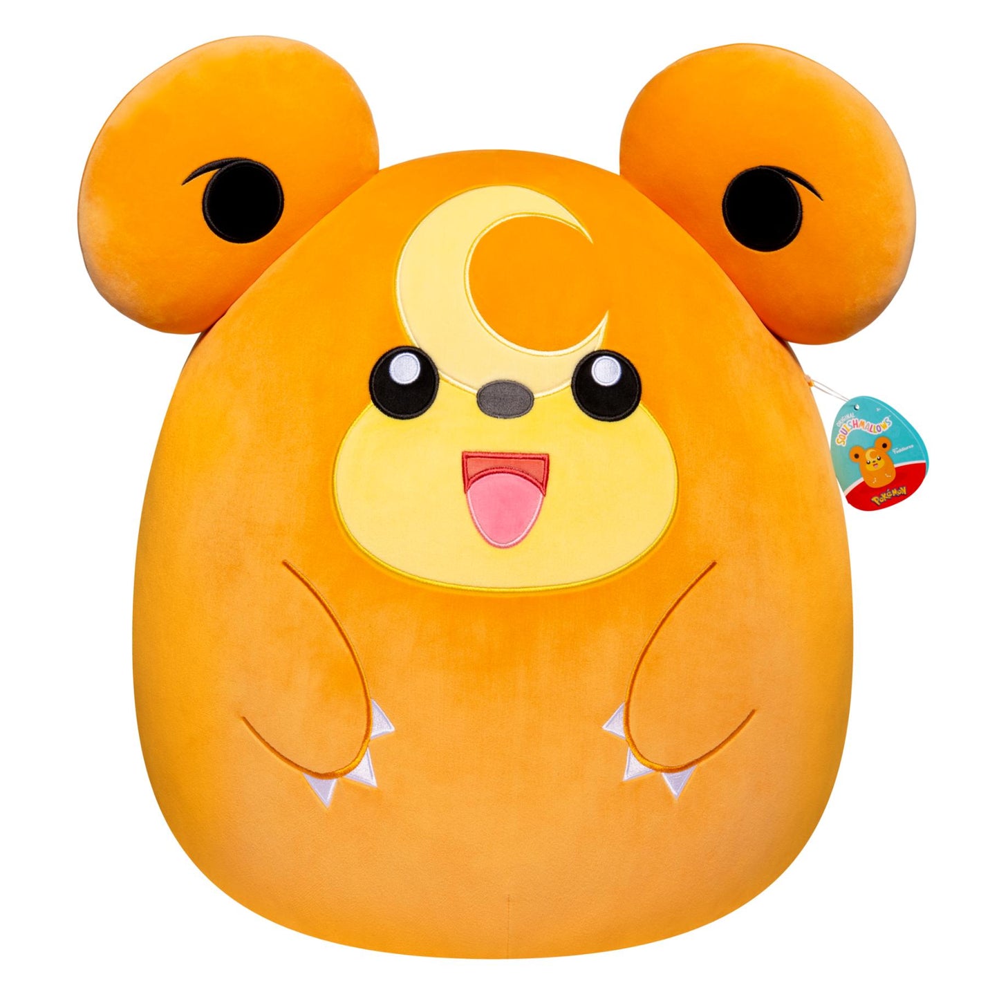 Pokémon Squishmallow Teddiursa knuffel voorkant met Jazwares label, zachte Teddiursa knuffel als Pokémon cadeau