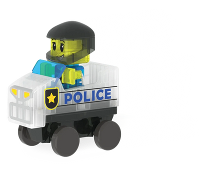 Politiefiguur met helm uit magnetisch speelgoed van Magna Tiles Police Patrol met 20 magnetische tegels.