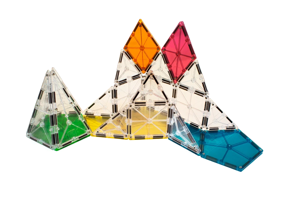 Vormen van magnetisch speelgoed met 8 magnetische bouwstenen uit de Magnetic Magna Tiles Polygons Expansion Set MicroMags collectie.