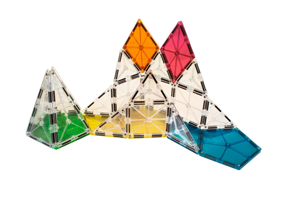 Vormen van magnetisch speelgoed met 8 magnetische bouwstenen uit de Magnetic Magna Tiles Polygons Expansion Set MicroMags collectie.