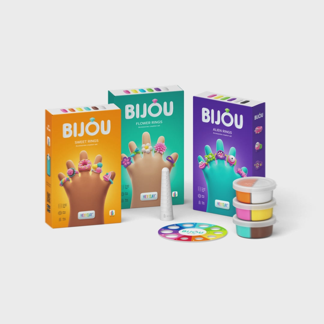 Hey Clay Bijou Rings productvideo – Snoepjes, Bloemen en Aliens ringen maken met 6 kleuren boetseerklei