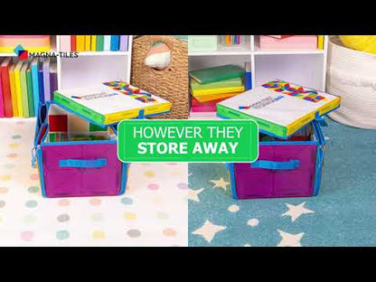 Magna Tiles magnetisch speelgoed box opbergdoos getoond. Kan ook gebruikt worden als speelkleed