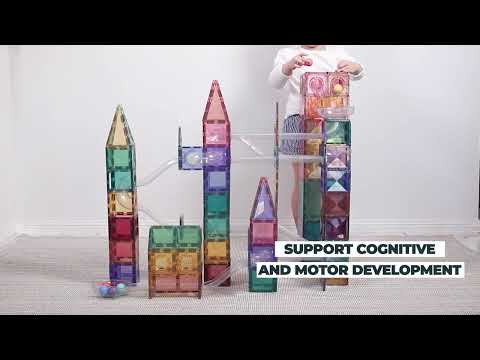 Connetix Pastel Ball Run Pack 106 magnetische tegels knikkerbaan in pastelkleuren - productvideo