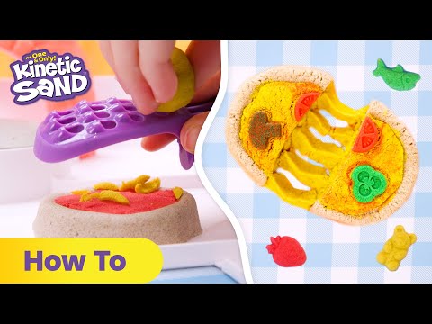 Instructie video van de Knetic Sand Squish Pizza set, kleurrijk sensorisch speelgoed met kinetisch zand