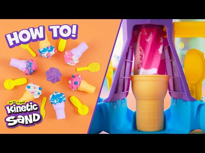 Stap-voor-stap uitleg van het nieuwe Kinetic Sand Soft Serve Station speelgoed, ideaal voor creatief en sensorisch kinderspel.