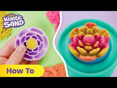 Kinetic Sand SquishBlossom instructievideo met kleurrijke bloemcreaties van kinetisch zand, leuk sensorisch speelgoed voor kinderen.