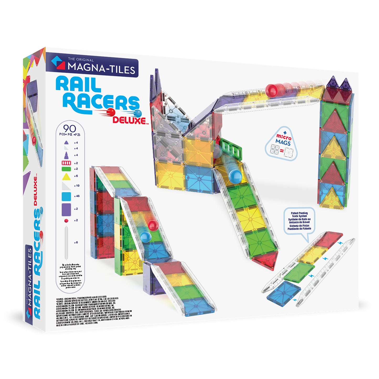 Magnetic magna tiles Rail Racers Deluxe achterzijde verpakking met 90 magnetische tegels overzicht