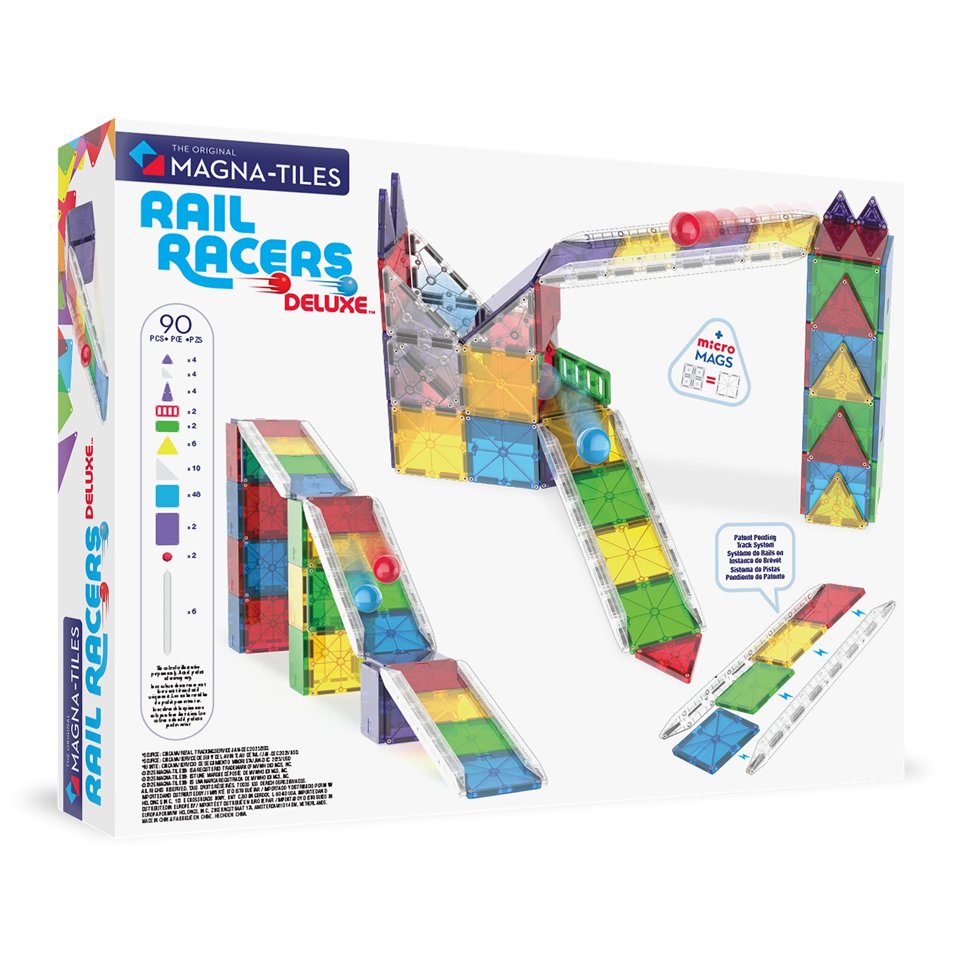 Magnetic magna tiles Rail Racers Deluxe achterzijde verpakking met 90 magnetische tegels overzicht