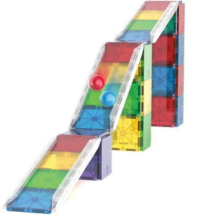 Speelbaan van 90 magnetische bouwstenen met knikkers, ideaal magnetisch speelgoed voor kinderen vanaf 3 jaar.