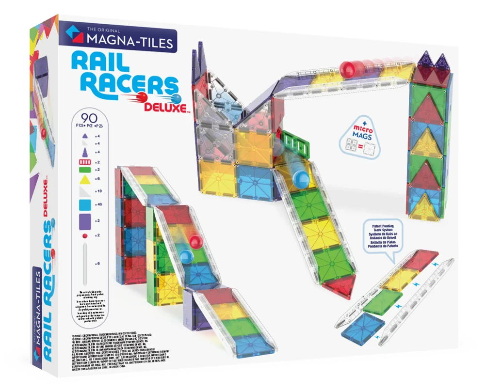 Rail Racers Deluxe magnetisch speelgoed set met 90 stuks en MicroMags, inclusief knikkerbaan.