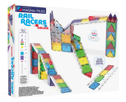 Rail Racers Deluxe magnetisch speelgoed set met 90 stuks en MicroMags, inclusief knikkerbaan.