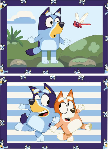 Twee vrolijke Bluey schilderijen van Ravensburger CreArt, ideaal knutsel idee voor creatieve kinderen.