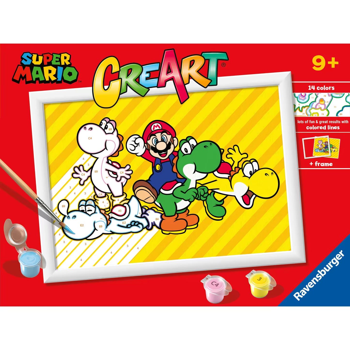 Doos Ravensburger CreArt Super Mario schilderen op nummer met Mario en Yoshi’s, kleurrijke knutsel ideeën voor kinderen.