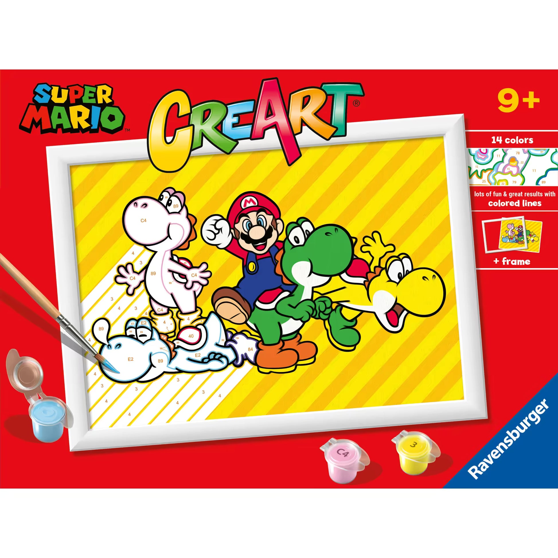 Doos Ravensburger CreArt Super Mario schilderen op nummer met Mario en Yoshi’s, kleurrijke knutsel ideeën voor kinderen.