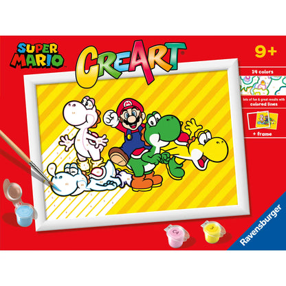 Doos Ravensburger CreArt Super Mario schilderen op nummer met Mario en Yoshi’s, kleurrijke knutsel ideeën voor kinderen.