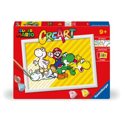 Voorkant verpakking Ravensburger CreArt Super Mario schilderset met Mario en Yoshi’s, ideaal creatief knutsel idee voor kinderen.