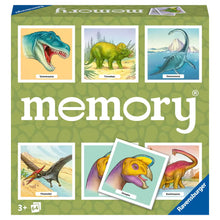 Voorkant verpakking Ravensburger memory spel met dinosaurussen, kleurrijke illustraties en geschikt educatief speelgoed.
