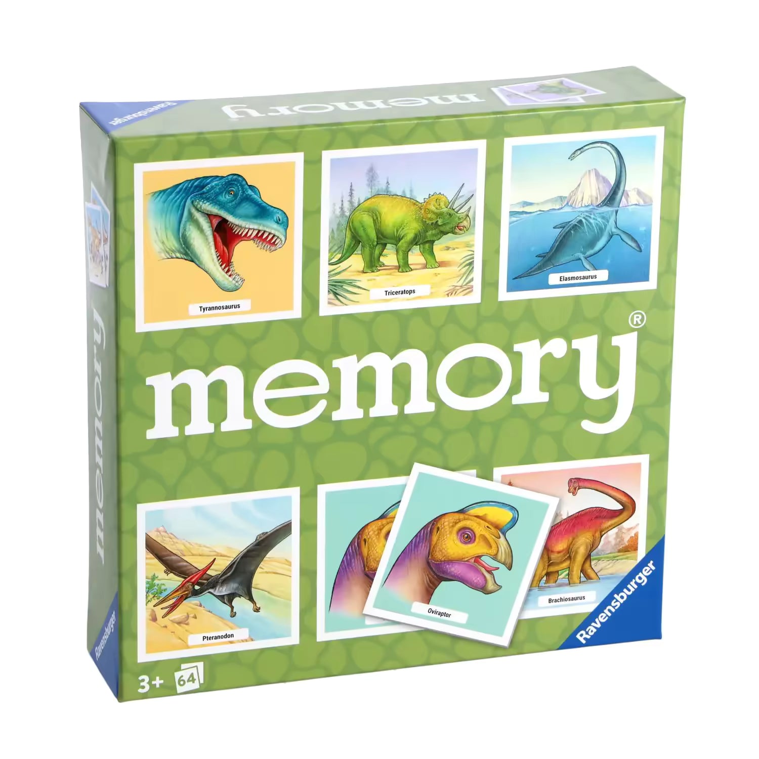 Ravensburger memory spel met dinosaurussen in groene doos, leuk dinosaurus speelgoed voor kinderen vanaf 3 jaar.