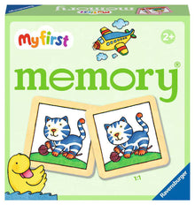 Voorkant van Ravensburger My first memory doos met kleurrijke kat-illustratie, perfect educatief speelgoed voor peuters.