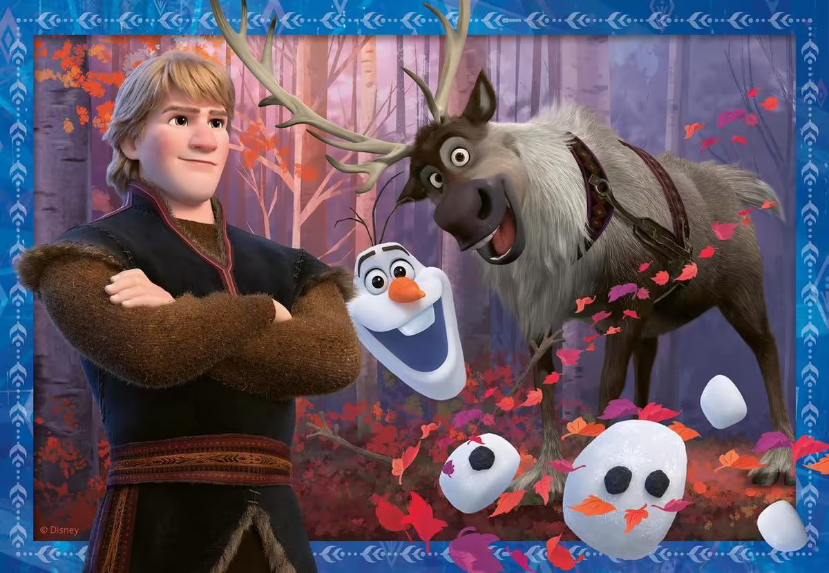 Ravensburger puzzel Disney Frozen met Kristoff, Sven en Olaf in herfstbos, vrolijke kinderpuzzel perfect voor peuters en kleuters.