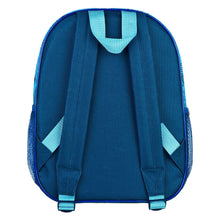 Achterzijde kinder rugzak in blauw met verstelbare schouderbanden, veilige en comfortabele pasvorm.