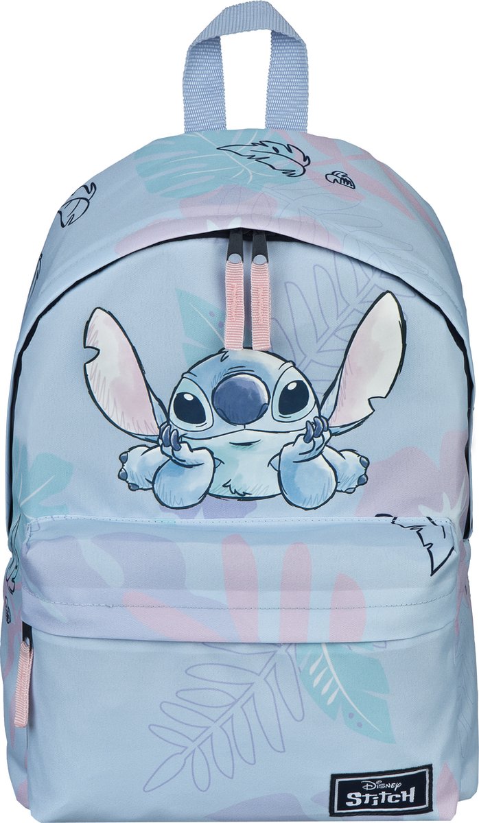 Rugzak kind Disney Stitch blauw roze 39cm met extra voorvak en verstelbare schouderbanden