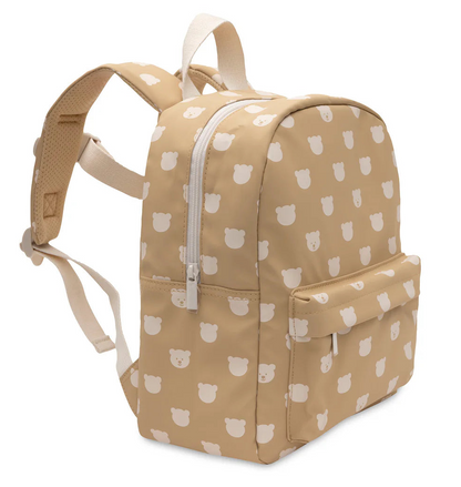 Rugzak kind Jollein beige met witte teddybeer print, verstelbare schouderbanden en voorzak