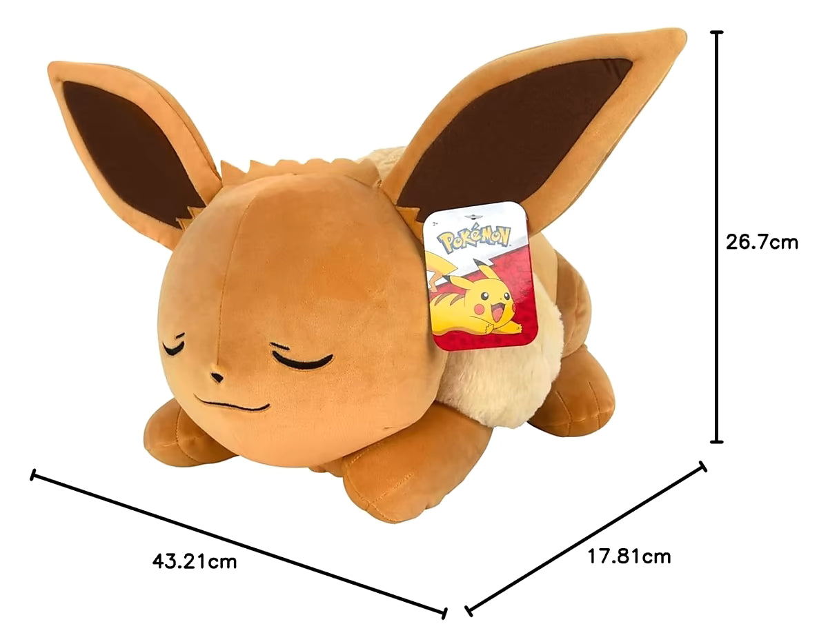 Sleeping Eevee knuffel Pokémon met afmetingen (46cm). Ideale Pokémon knuffels collectie voor gen 1 Pokémon fans