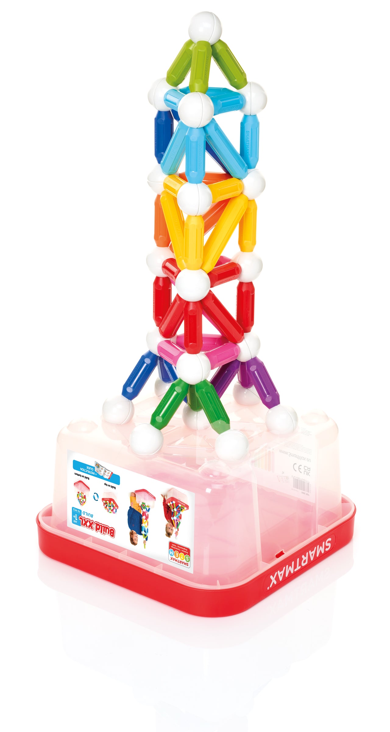 SMX 907 SmartMax Build XXL magnetisch speelgoed met hoge kleurrijke toren, magneten bouwen op opbergbox voor open ended spel