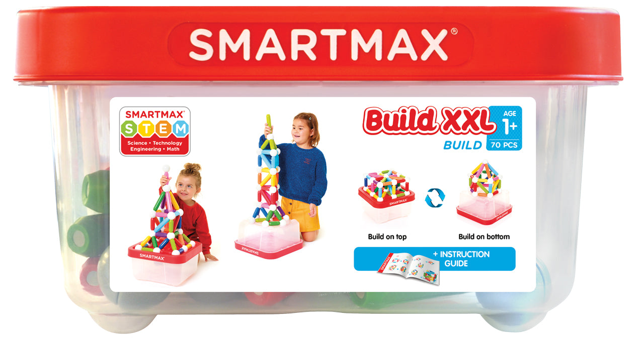 SMX 907 SmartMax Build XXL voorkant verpakking met STEM speelgoed, 70 magnetische bouwstenen voor kinderen vanaf 1 jaar