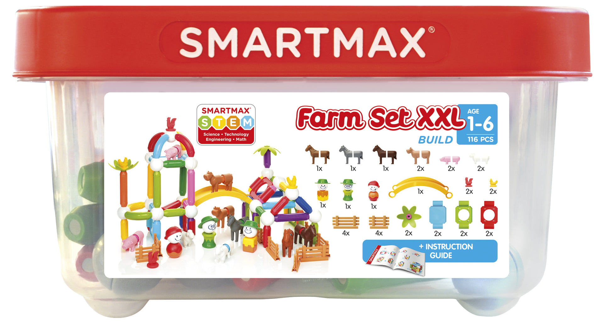 SMX 913 SmartMax Farm Set XXL voorkant verpakking met 116 dieren magneten opbergbox magnetisch speelgoed 1-6 jaar