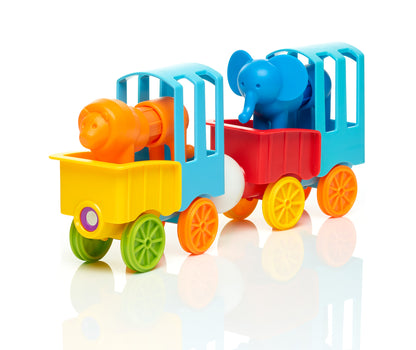 SmartMax My First Animal Train SMX 410 detail met magnetische wagons, blauwe olifant en oranje leeuw figuren