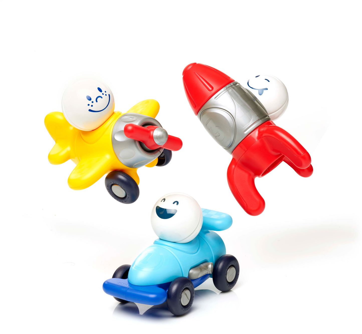 detail foto van SmartMax My First Explorers SMX 243 magnetisch speelgoed met auto, vliegtuig en raket, STEM speelgoed.