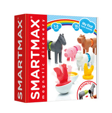 Voorkant verpakking van SmartMax My First Farm Animals SMX 221 met boerderijdieren, 16-delige set voor kinderen van 1–5 jaar.