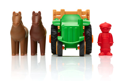 Vooraanzicht SmartMax My First Tractor SMX 222 educatief speelgoed met groene tractor en bruine paarden