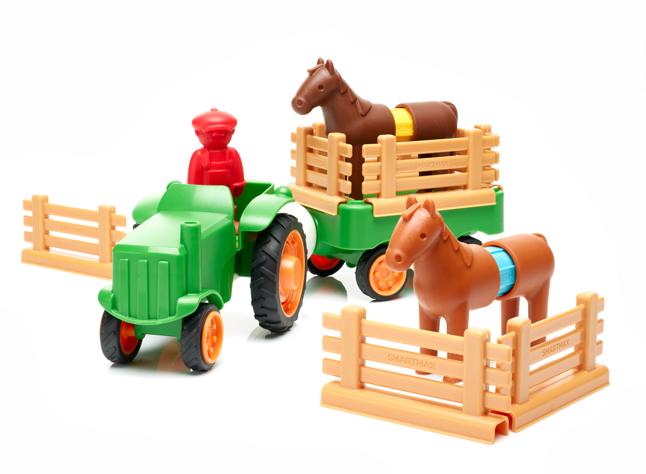 Complete SmartMax My First Tractor SMX 222 open ended speelgoed set met tractor, paarden en houten hekken