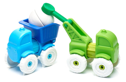 SmartMax My First Vehicles SMX 226 blauwe kiepwagen met aanhanger en groene kraanwagen magnetisch speelgoed