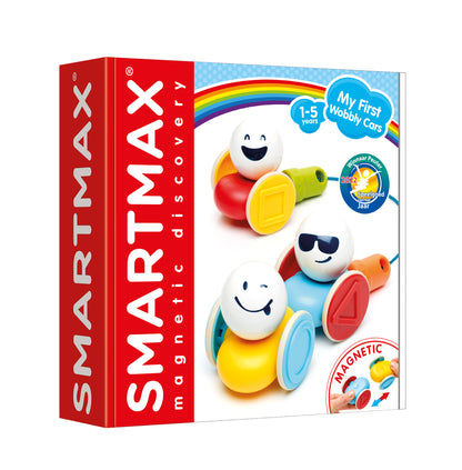SmartMax My First Wobbly Cars SMX 233 voorkant verpakking met magnetische auto’s, My First lijn voor kinderen van 1-5 jaar